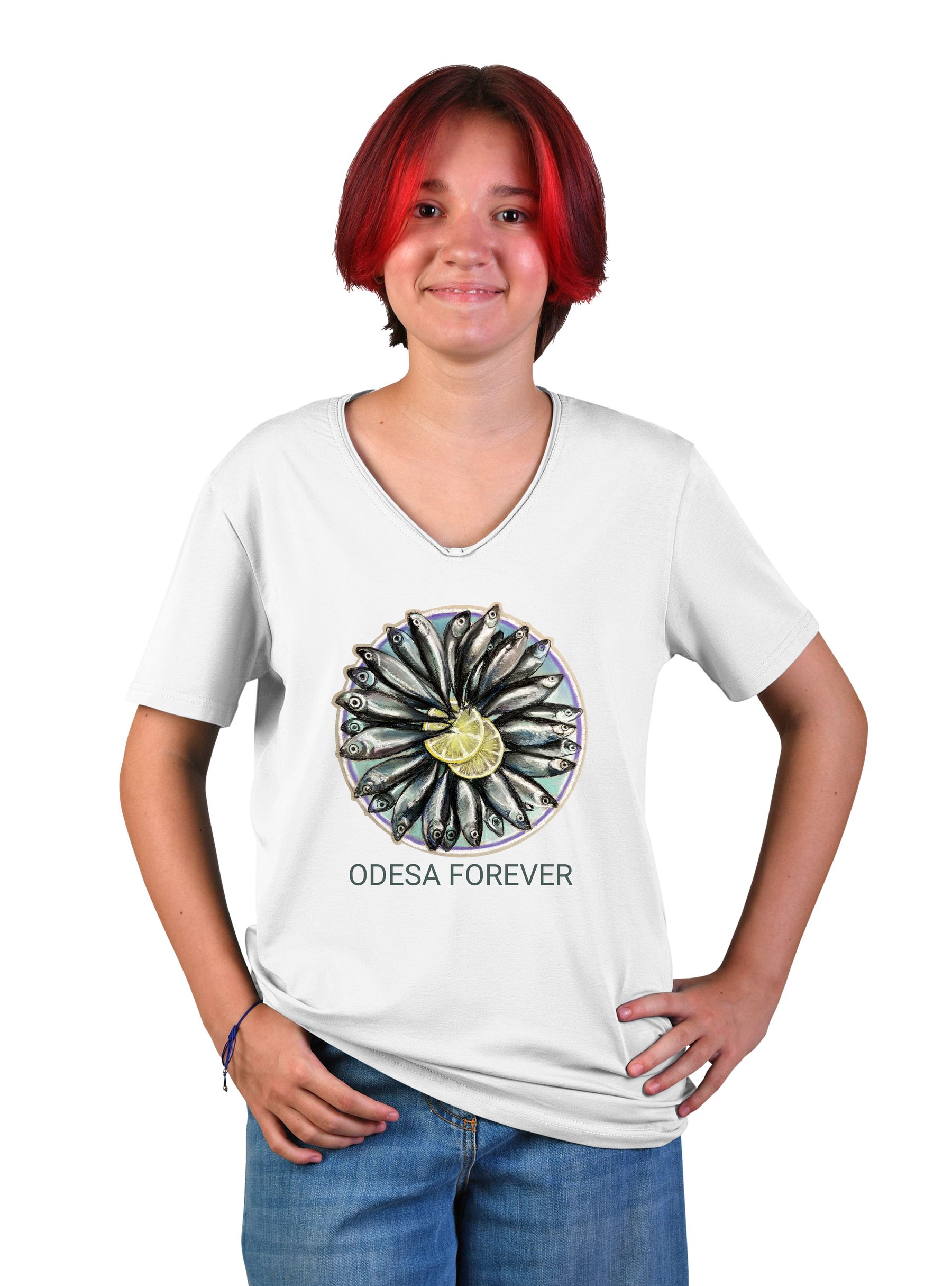 Футболка подростковая для девушки "Odessa forever", v-образный вырез