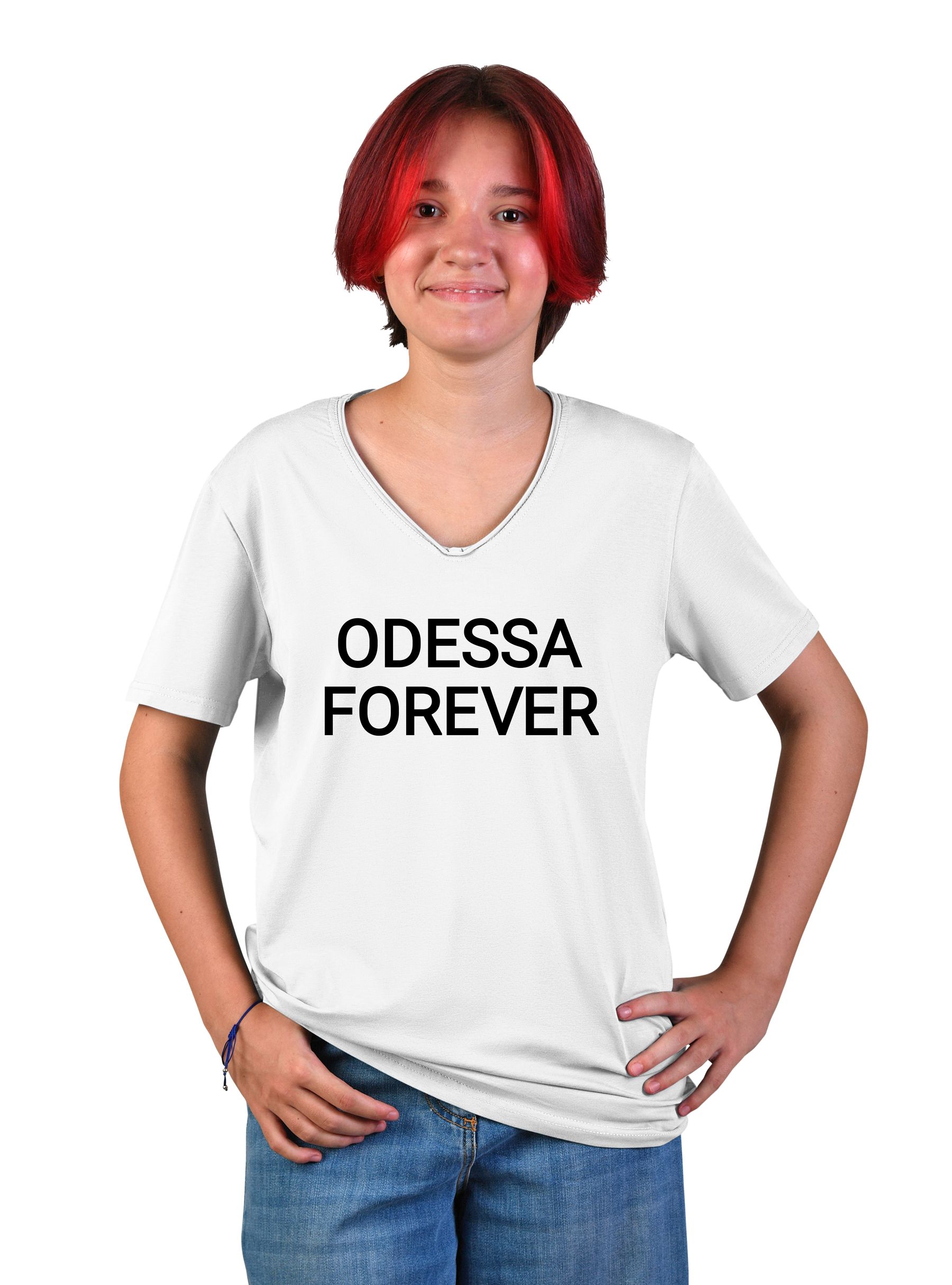 Teenage t-shirt for girls "Odessa forever", v-neck, inscription