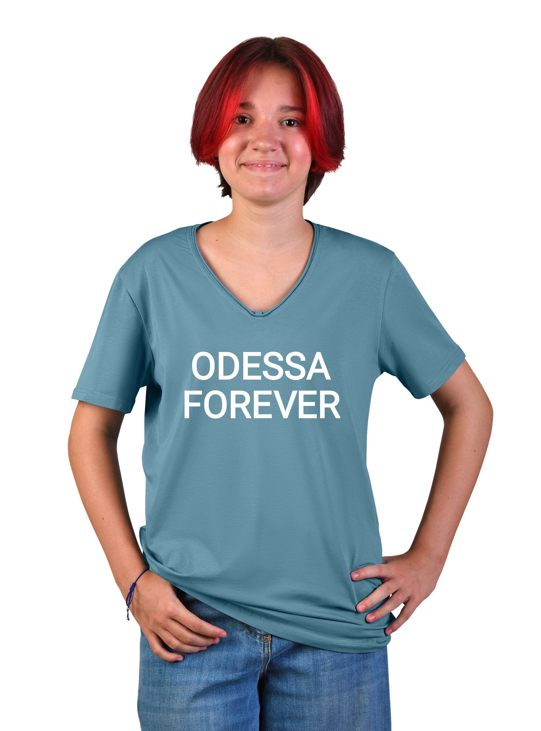 Teenage t-shirt for girls "Odessa forever", v-neck, inscription