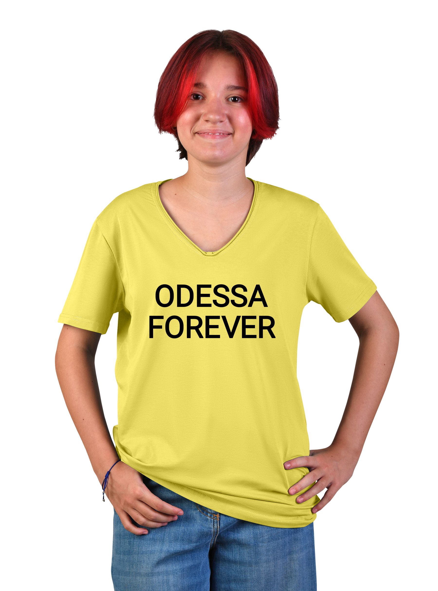 Teenage t-shirt for girls "Odessa forever", v-neck, inscription
